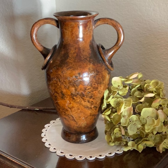 Source Unknown Other - Urn Shaped Metal Vase With Handles Rustic